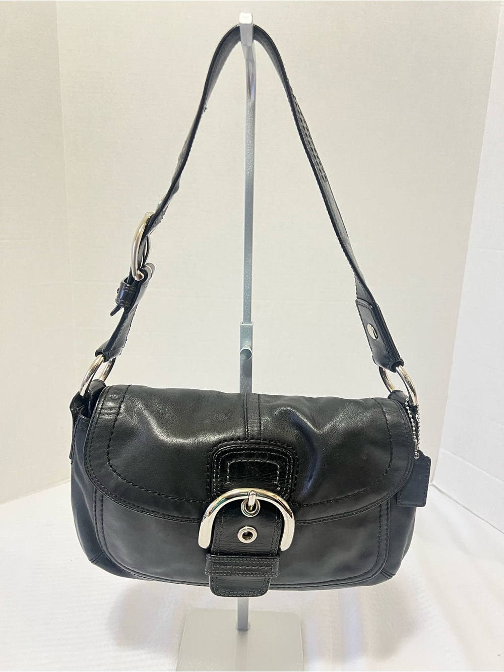 Coach Y2K Soho Black Leather Shoulder Bag with Silver Buckle